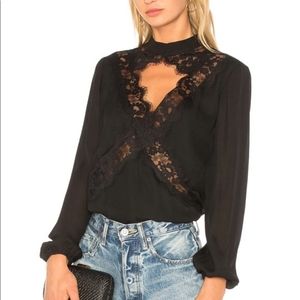 Cami NYC silk long sleeve blouse with lace cutout